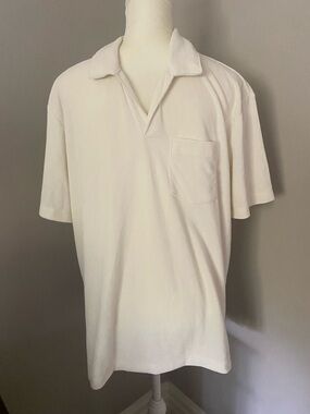 H & M Mens Terry Pocket Polo Shirt White Beige Large Size L T-shirt